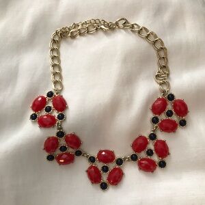 Francesca’s Collections Gold Statement. Necklace Red and Deep Blue Accents
